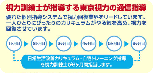 視力訓練士が指導する東京視力の通信指導　優れた個別指導システムで視力回復業界をリードしています。一人ひとりにぴったりのカリキュラムがやる気を高め、視力を回復させています。